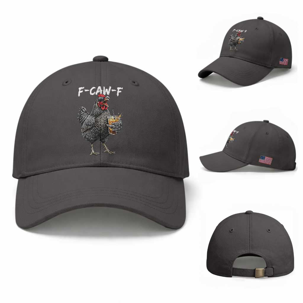 F-CAW-F Sarcastic Chicken Drinking Coffee Baseball Cap Funny Morning Mood Grumpy Hen Iced Coffee Lover TS02 Baseball Cap Universal Fit Dark Gray Print Your Wear