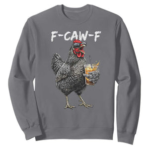 F-CAW-F Sarcastic Chicken Drinking Coffee Sweatshirt Funny Morning Mood Grumpy Hen Iced Coffee Lover TS02 Charcoal Print Your Wear