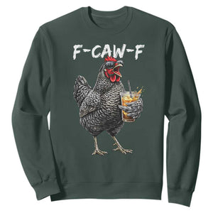 F-CAW-F Sarcastic Chicken Drinking Coffee Sweatshirt Funny Morning Mood Grumpy Hen Iced Coffee Lover TS02 Dark Forest Green Print Your Wear