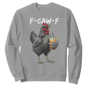 F-CAW-F Sarcastic Chicken Drinking Coffee Sweatshirt Funny Morning Mood Grumpy Hen Iced Coffee Lover TS02 Sport Gray Print Your Wear