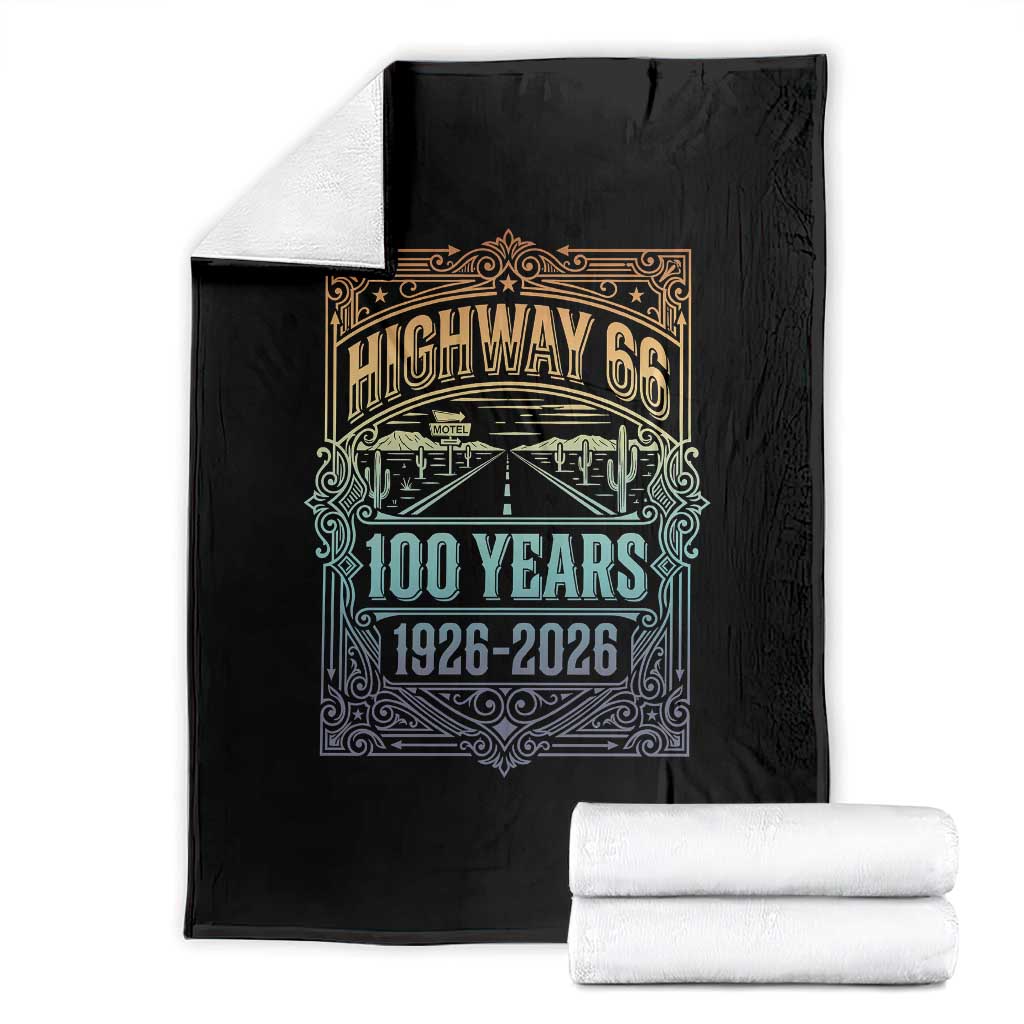 America Highway 66 100 Years Centennial 1926-2026 Throw Blanket Retro Desert Horizon The Mother Road Colorful Graphic TS02 Black Print Your Wear