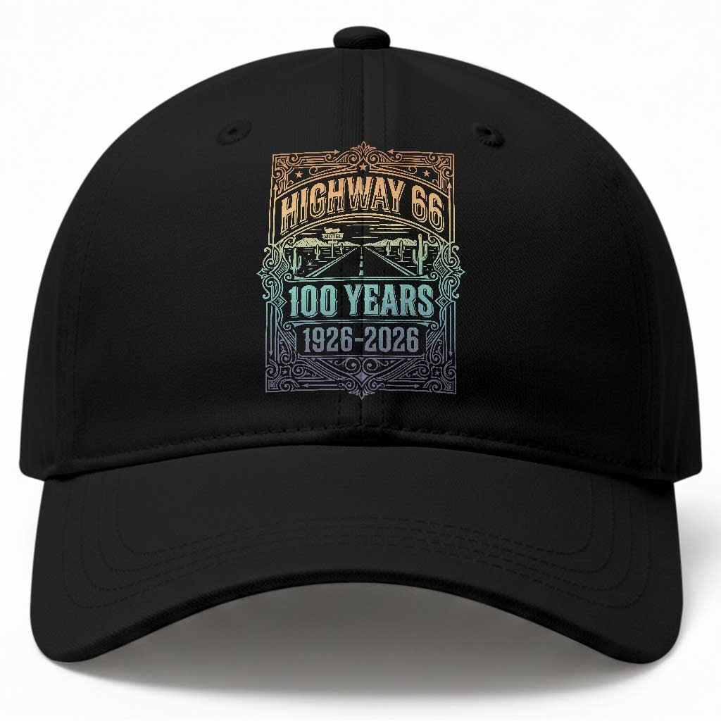 America Highway 66 100 Years Centennial 1926-2026 Baseball Cap Retro Desert Horizon The Mother Road Colorful Graphic TS02 Print Your Wear
