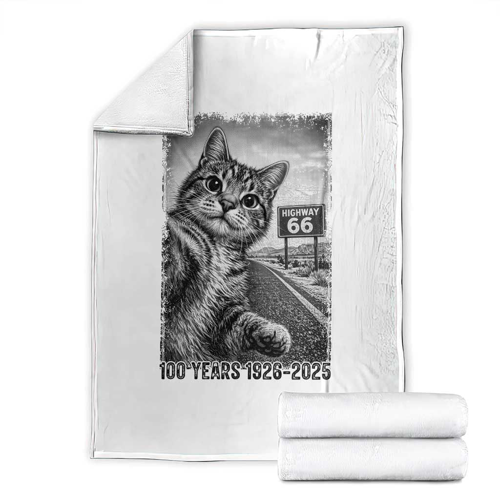 Funny Road Trip Cat Selfie with Highway 66 Throw Blanket Centennial 1926-2026 Historic Highway Humor TS02 White Print Your Wear