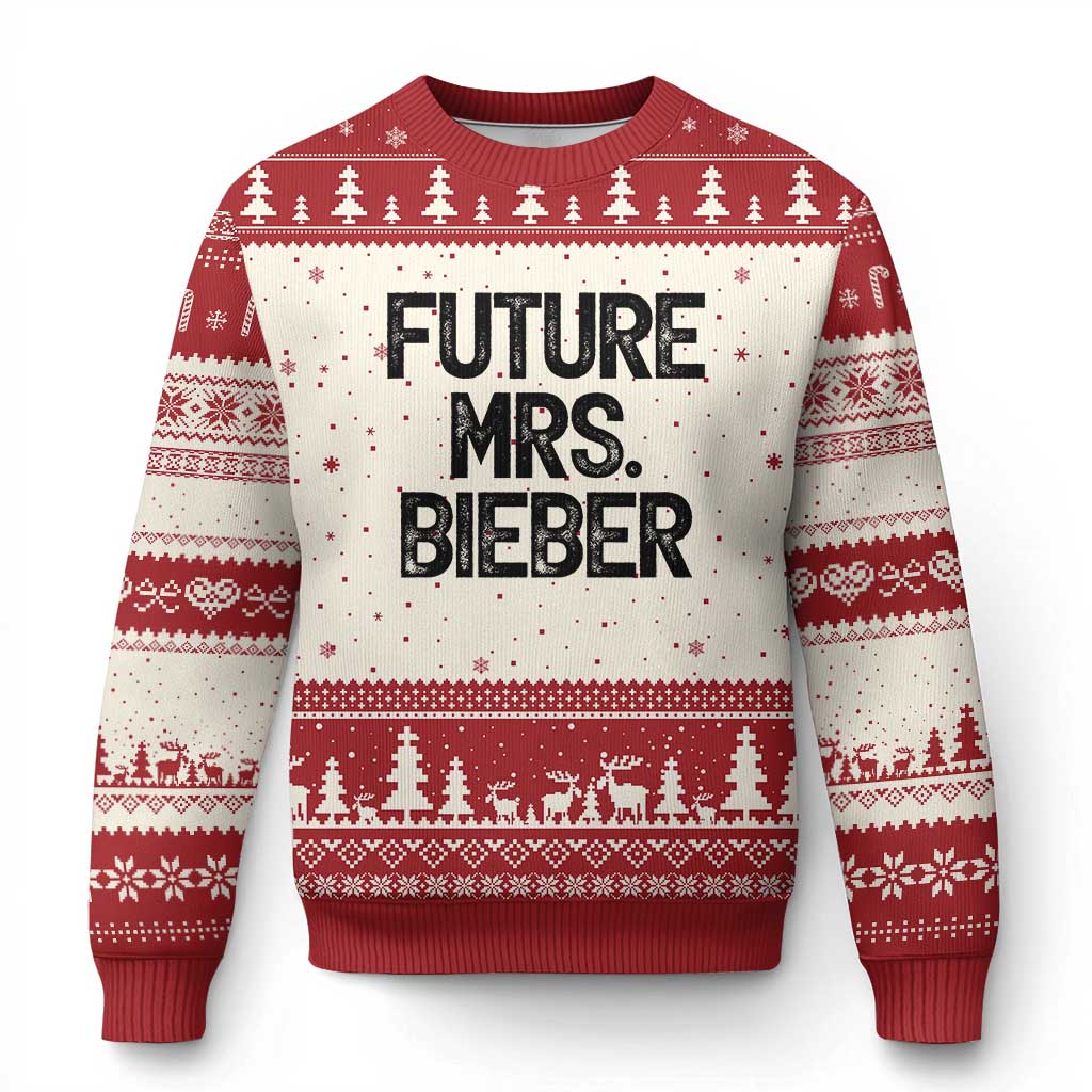 Future Mrs. Pop Star Bride to Be Ugly Christmas Sweater Iconic Music Fan Gift Vintage TS02 Beige Red Print Your Wear