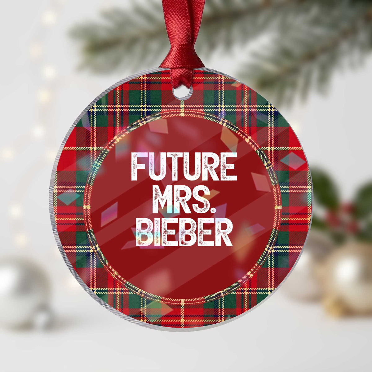 Future Mrs. Pop Star Bride to Be White Script Holographic Acrylic Ornament Iconic Music Fan Gift Vintage