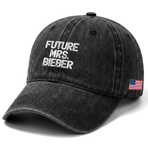 Future Mrs. Pop Star Bride to Be White Script Washed Cotton Baseball Cap Iconic Music Fan Gift Vintage TS02 Print Your Wear