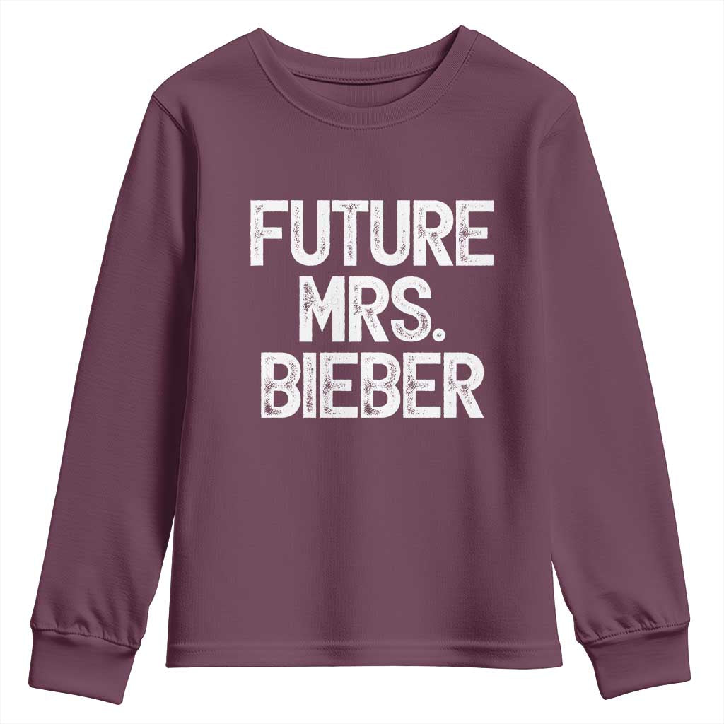 Future Mrs. Pop Star Bride to Be White Script Youth Sweatshirt Iconic Music Fan Gift Vintage TS02 Maroon Print Your Wear