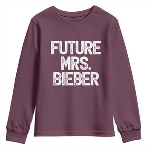Future Mrs. Pop Star Bride to Be White Script Youth Sweatshirt Iconic Music Fan Gift Vintage TS02 Maroon Print Your Wear