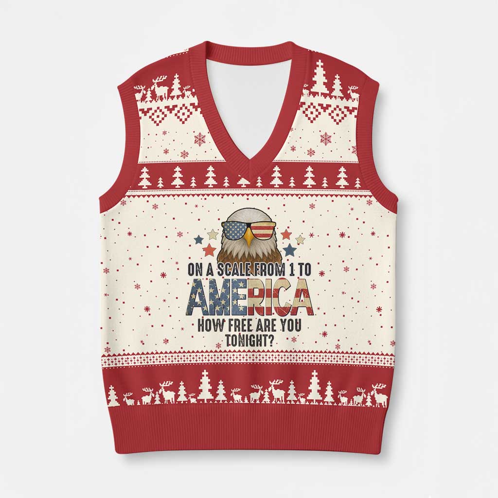Patriotic Bald Eagle V-Neck Knit Sweater Vest How Free Are You Tonight 4th of July TS02 Beige Red Print Your Wear