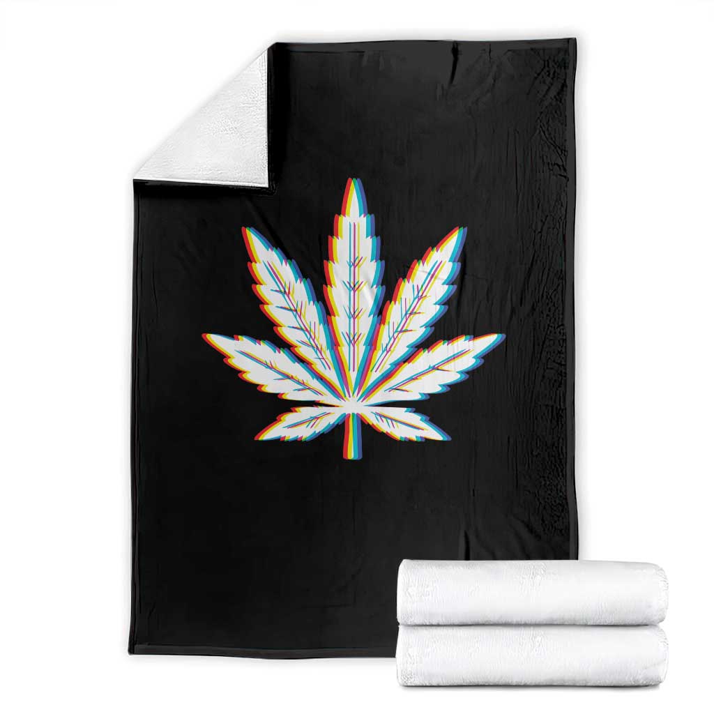 Cannabis Leaf Glitch Effect Graphic Throw Blanket Retro RGB Distortion Weed and Stoner Lifestyle TS02 Black Print Your Wear