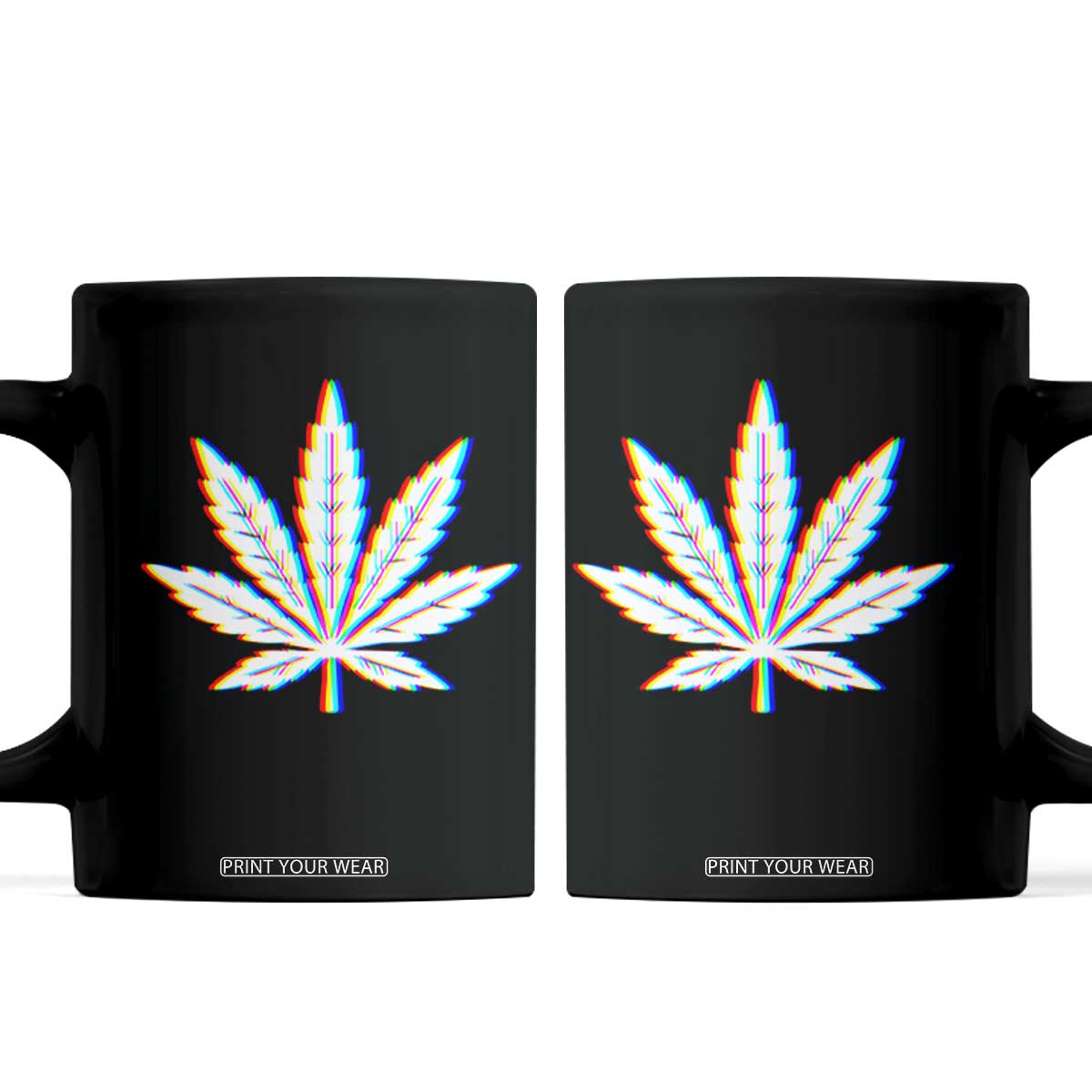 Cannabis Leaf Glitch Effect Graphic Coffee Mug Retro RGB Distortion Weed and Stoner Lifestyle TS02 Black Print Your Wear