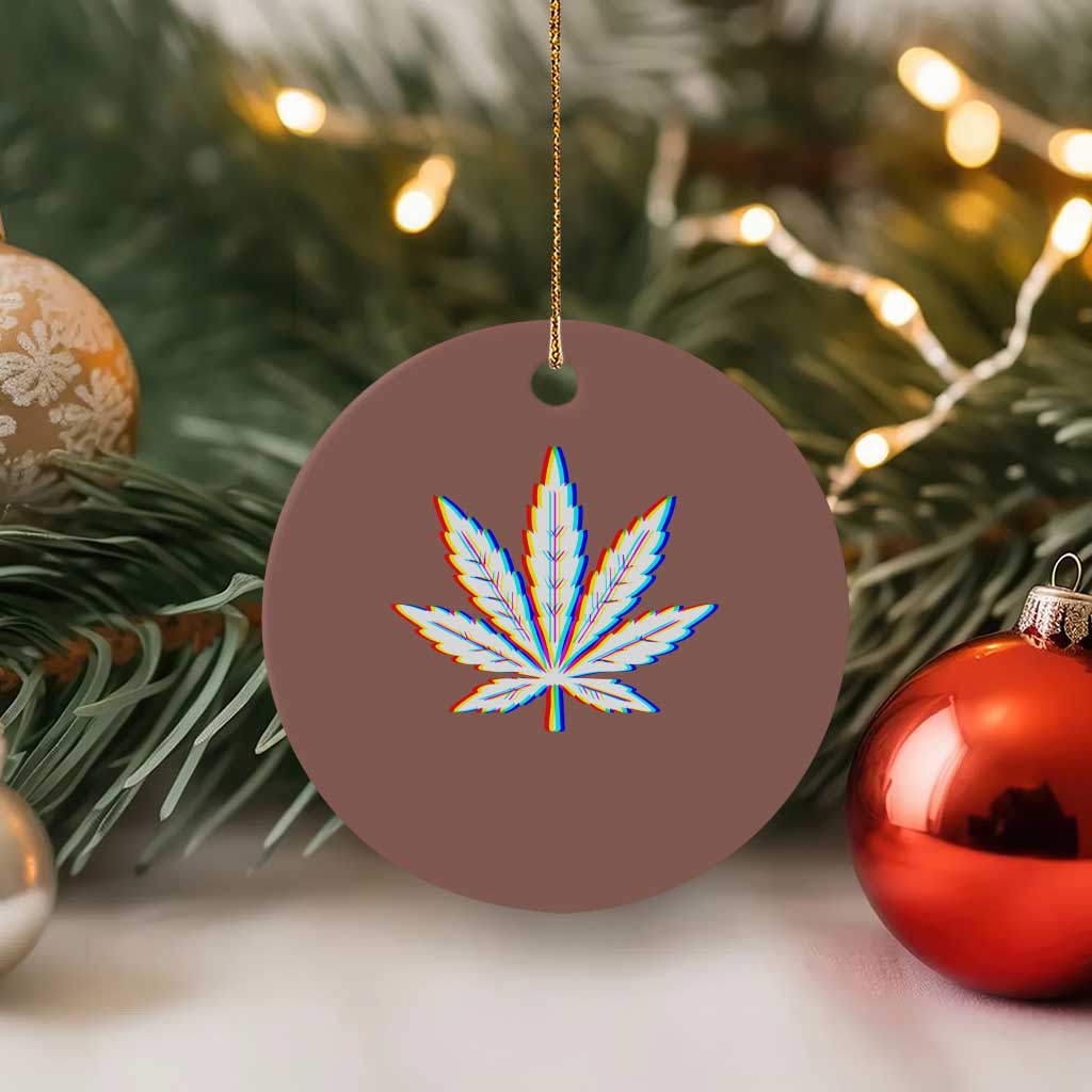 Cannabis Leaf Glitch Effect Graphic Ceramic Ornament Retro RGB Distortion Weed and Stoner Lifestyle TS02 1pc Mocha Print Your Wear