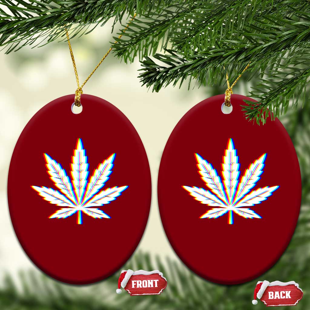 Cannabis Leaf Glitch Effect Graphic Ceramic Ornament Retro RGB Distortion Weed and Stoner Lifestyle TS02 Print Your Wear