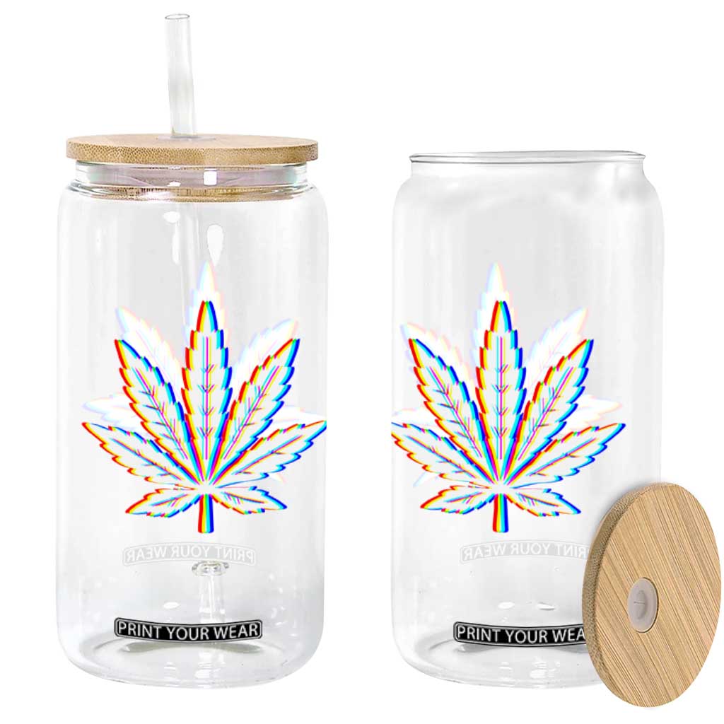 Cannabis Leaf Glitch Effect Graphic Glass Can Retro RGB Distortion Weed and Stoner Lifestyle TS02 Print Your Wear