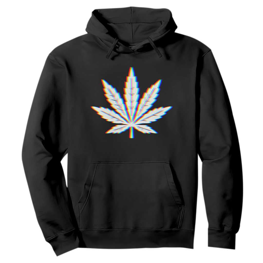 Cannabis Leaf Glitch Effect Graphic Hoodie Retro RGB Distortion Weed and Stoner Lifestyle TS02 Black Print Your Wear