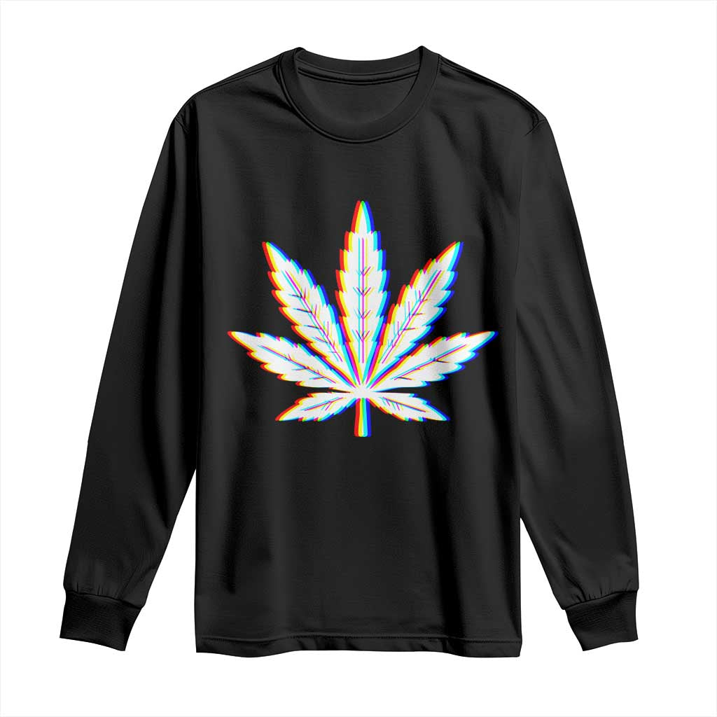 Cannabis Leaf Glitch Effect Graphic Long Sleeve Shirt Retro RGB Distortion Weed and Stoner Lifestyle TS02 Black Print Your Wear