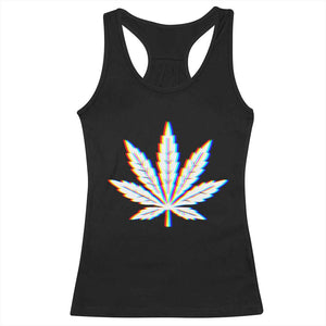 Cannabis Leaf Glitch Effect Graphic Racerback Tank Top Retro RGB Distortion Weed and Stoner Lifestyle TS02 Black Print Your Wear