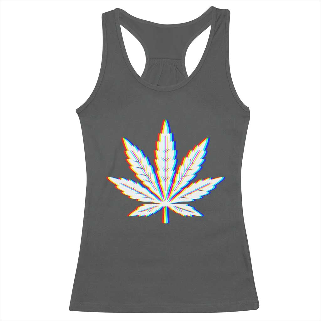 Cannabis Leaf Glitch Effect Graphic Racerback Tank Top Retro RGB Distortion Weed and Stoner Lifestyle TS02 Dark Heather Print Your Wear