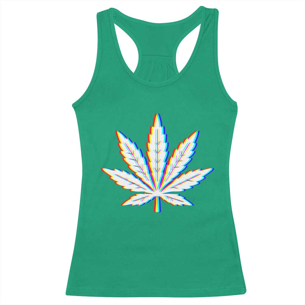 Cannabis Leaf Glitch Effect Graphic Racerback Tank Top Retro RGB Distortion Weed and Stoner Lifestyle TS02 Irish Green Print Your Wear