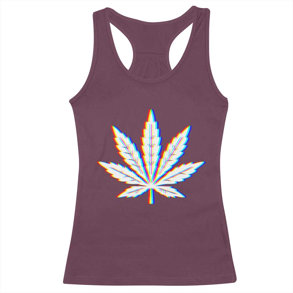 Cannabis Leaf Glitch Effect Graphic Racerback Tank Top Retro RGB Distortion Weed and Stoner Lifestyle TS02 Maroon Print Your Wear