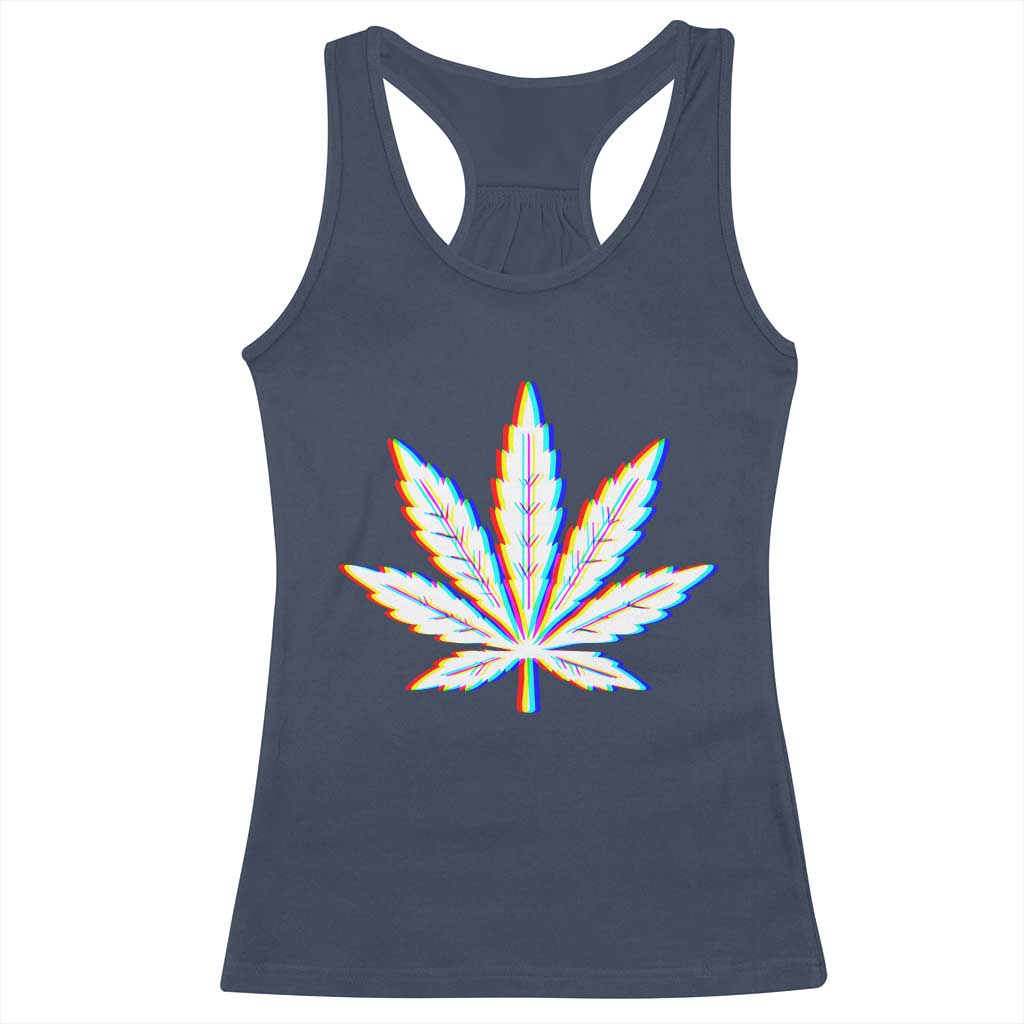 Cannabis Leaf Glitch Effect Graphic Racerback Tank Top Retro RGB Distortion Weed and Stoner Lifestyle TS02 Navy Print Your Wear