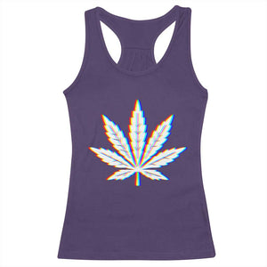 Cannabis Leaf Glitch Effect Graphic Racerback Tank Top Retro RGB Distortion Weed and Stoner Lifestyle TS02 Purple Print Your Wear