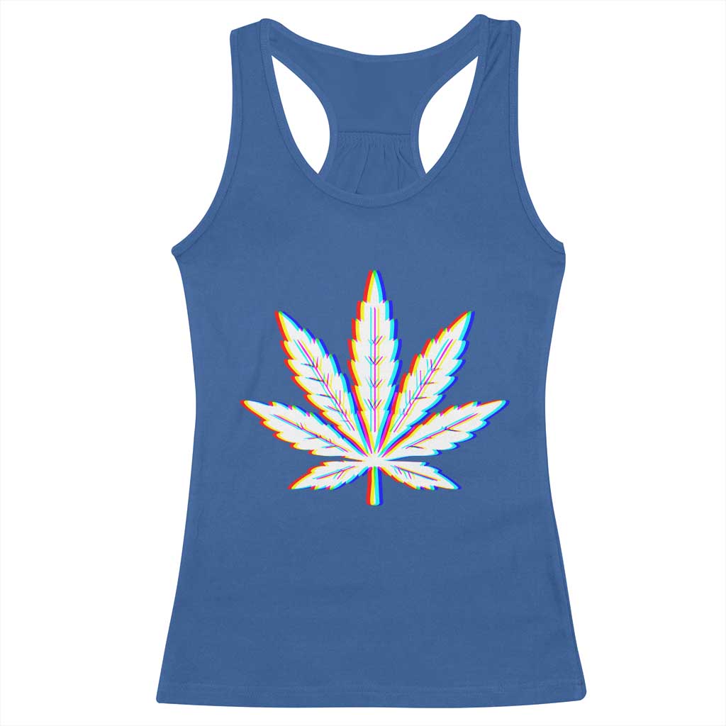 Cannabis Leaf Glitch Effect Graphic Racerback Tank Top Retro RGB Distortion Weed and Stoner Lifestyle TS02 Royal Blue Print Your Wear