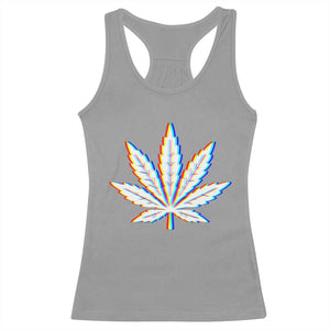 Cannabis Leaf Glitch Effect Graphic Racerback Tank Top Retro RGB Distortion Weed and Stoner Lifestyle TS02 Sport Gray Print Your Wear