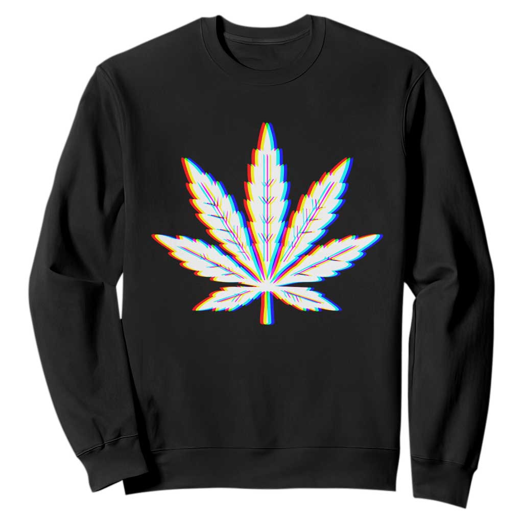Cannabis Leaf Glitch Effect Graphic Sweatshirt Retro RGB Distortion Weed and Stoner Lifestyle TS02 Black Print Your Wear