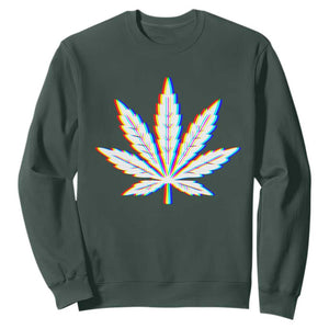 Cannabis Leaf Glitch Effect Graphic Sweatshirt Retro RGB Distortion Weed and Stoner Lifestyle TS02 Dark Forest Green Print Your Wear
