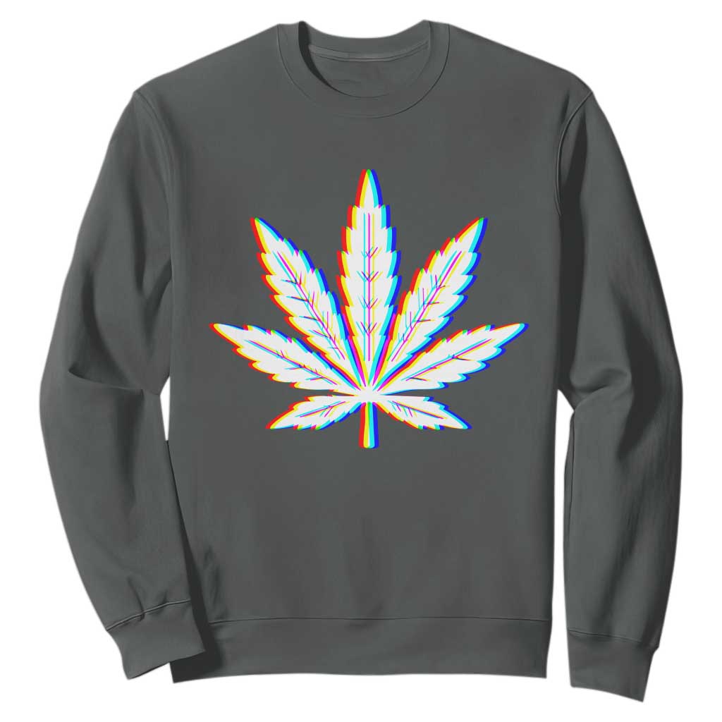 Cannabis Leaf Glitch Effect Graphic Sweatshirt Retro RGB Distortion Weed and Stoner Lifestyle TS02 Dark Heather Print Your Wear