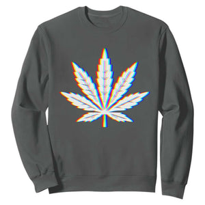 Cannabis Leaf Glitch Effect Graphic Sweatshirt Retro RGB Distortion Weed and Stoner Lifestyle TS02 Dark Heather Print Your Wear