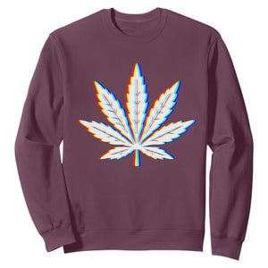 Cannabis Leaf Glitch Effect Graphic Sweatshirt Retro RGB Distortion Weed and Stoner Lifestyle TS02 Maroon Print Your Wear