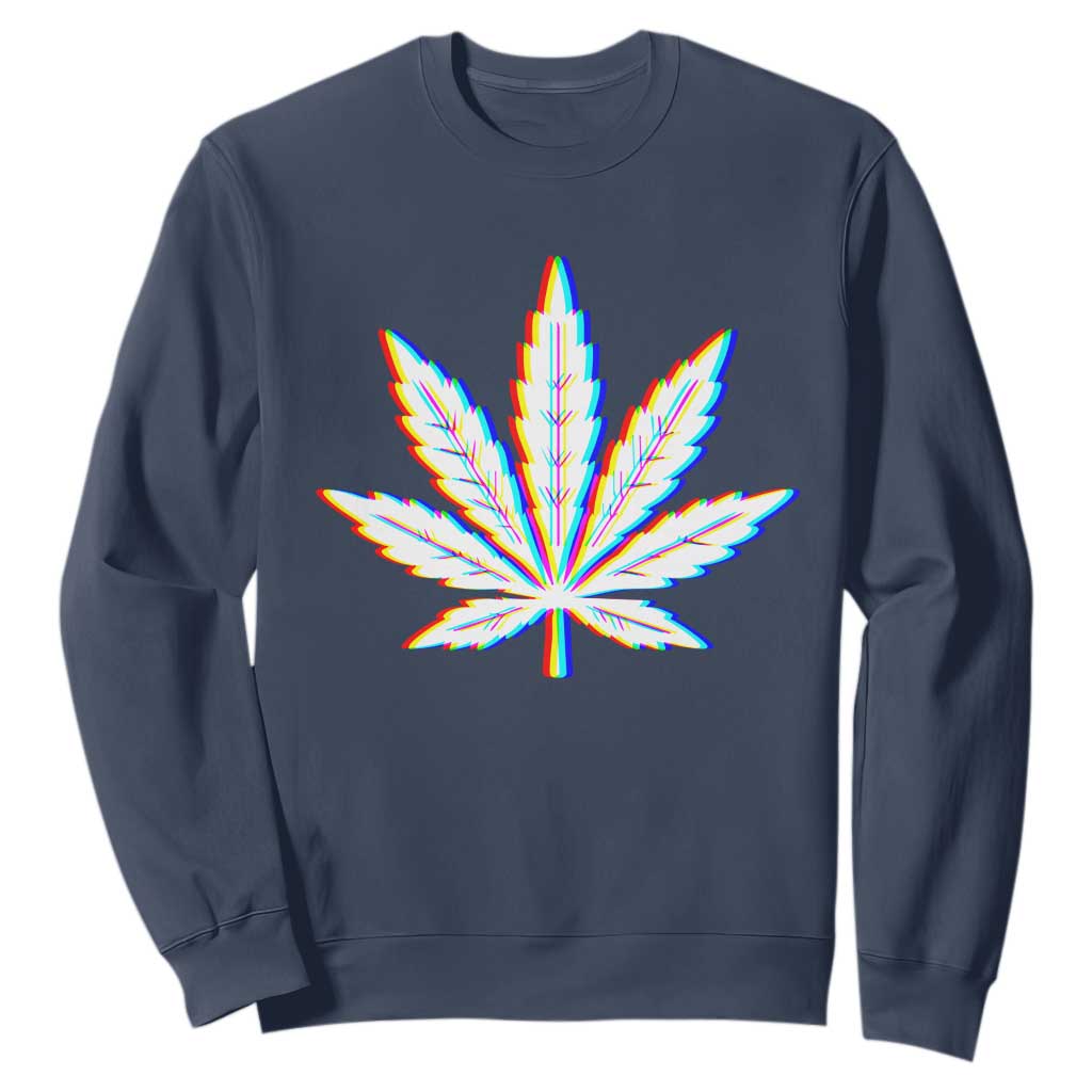 Cannabis Leaf Glitch Effect Graphic Sweatshirt Retro RGB Distortion Weed and Stoner Lifestyle TS02 Navy Print Your Wear