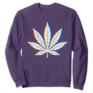 Cannabis Leaf Glitch Effect Graphic Sweatshirt Retro RGB Distortion Weed and Stoner Lifestyle TS02 Purple Print Your Wear