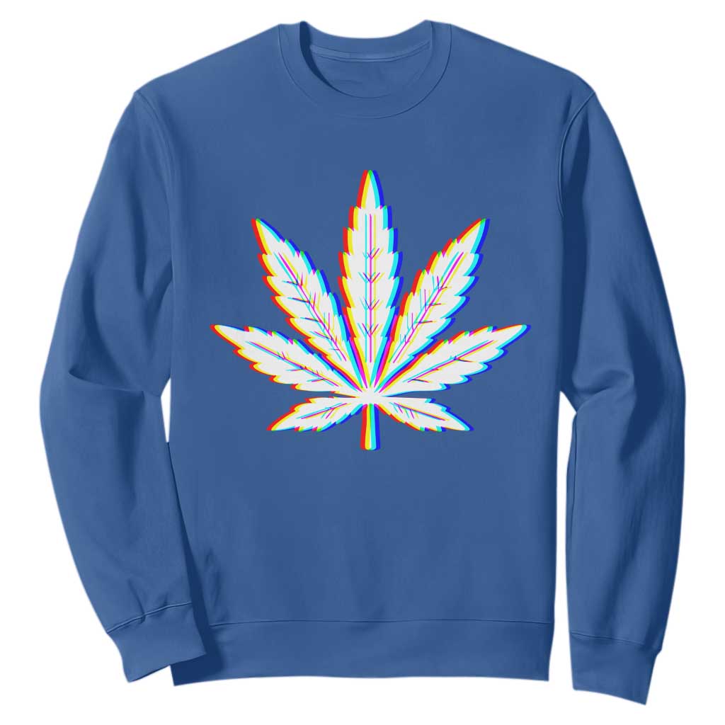 Cannabis Leaf Glitch Effect Graphic Sweatshirt Retro RGB Distortion Weed and Stoner Lifestyle TS02 Royal Blue Print Your Wear