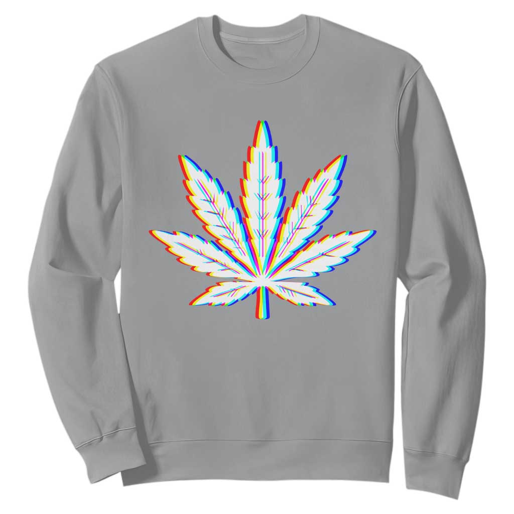 Cannabis Leaf Glitch Effect Graphic Sweatshirt Retro RGB Distortion Weed and Stoner Lifestyle TS02 Sport Gray Print Your Wear