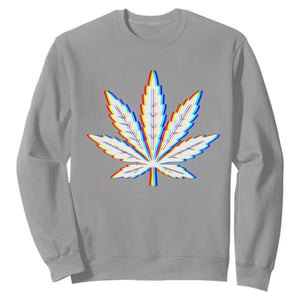 Cannabis Leaf Glitch Effect Graphic Sweatshirt Retro RGB Distortion Weed and Stoner Lifestyle TS02 Sport Gray Print Your Wear