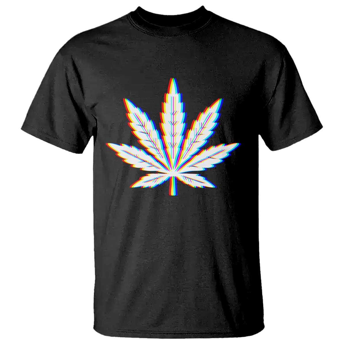 Cannabis Leaf Glitch Effect Graphic T Shirt Retro RGB Distortion Weed and Stoner Lifestyle TS02 Black Print Your Wear