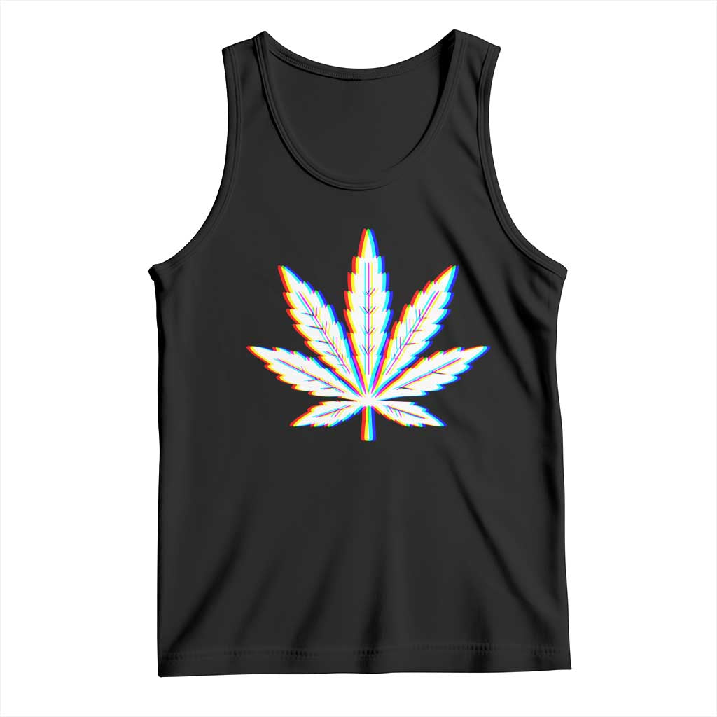 Cannabis Leaf Glitch Effect Graphic Tank Top Retro RGB Distortion Weed and Stoner Lifestyle TS02 Black Print Your Wear