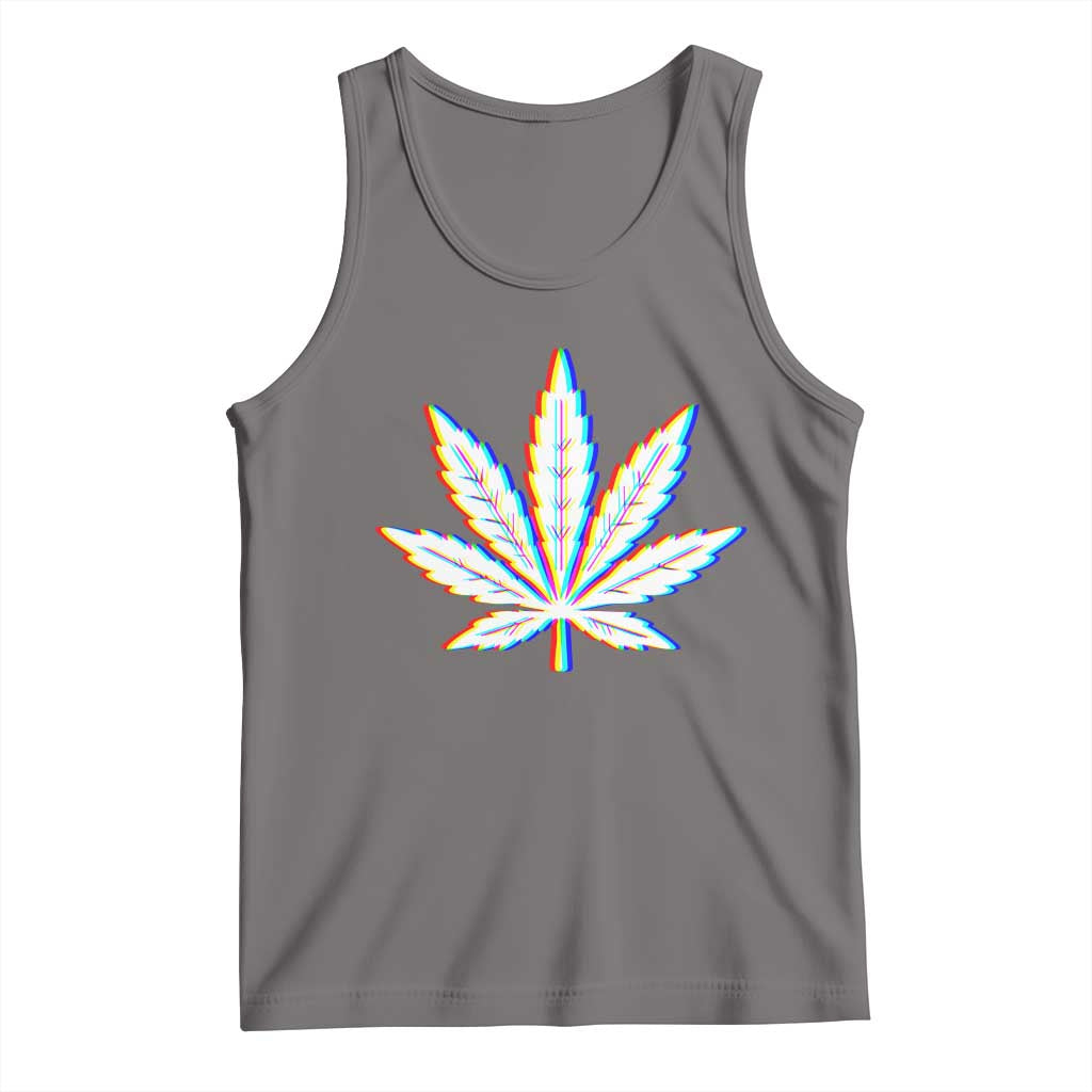 Cannabis Leaf Glitch Effect Graphic Tank Top Retro RGB Distortion Weed and Stoner Lifestyle TS02 Deep Heather Print Your Wear