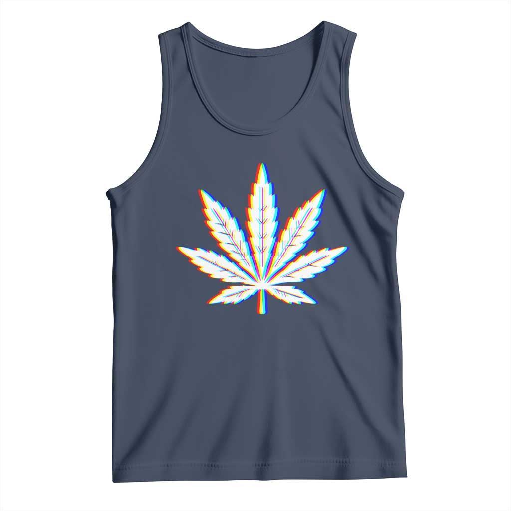 Cannabis Leaf Glitch Effect Graphic Tank Top Retro RGB Distortion Weed and Stoner Lifestyle TS02 Navy Print Your Wear