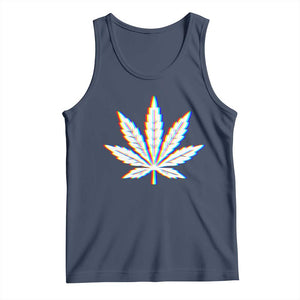 Cannabis Leaf Glitch Effect Graphic Tank Top Retro RGB Distortion Weed and Stoner Lifestyle TS02 Navy Print Your Wear