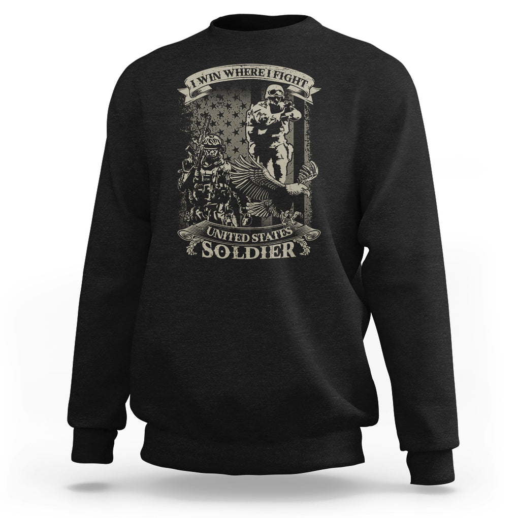 I Win Where I Fight US Soldier Patriotic Bald Eagle Sweatshirt TS02 Dark Heather Printyourwear