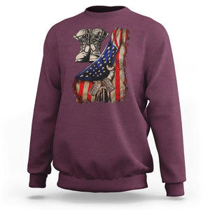 US Pride Sweatshirt American Flag With Combat Boots And Dog Tags TS02 Printyourwear