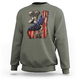 US Pride Sweatshirt American Flag With Combat Boots And Dog Tags TS02 Printyourwear