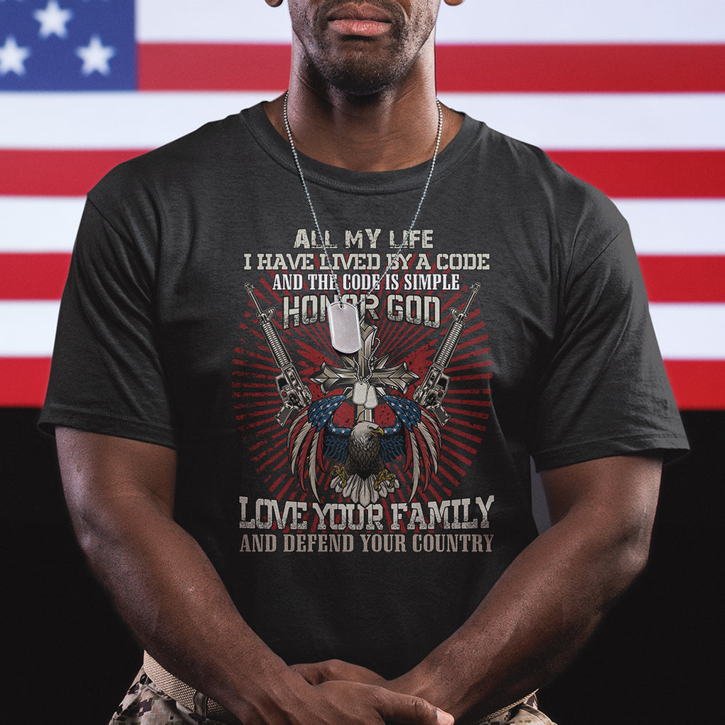 Veteran T Shirt Honor God Love Your Family And Defend Your Country Christian American Bald Eagle TS02 Dark Heather Printyourwear