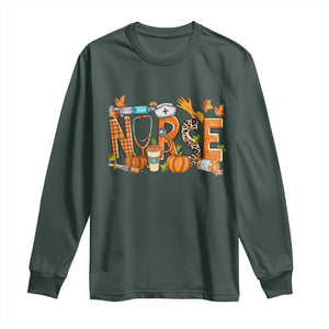 Thanksgiving Fall Nurse Long Sleeve Shirt One Thankful Nurse Life Autumn Pumpkin Season TS02 Dark Forest Green Print Your Wear