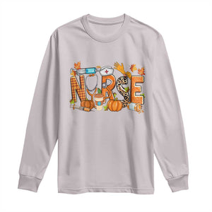 Thanksgiving Fall Nurse Long Sleeve Shirt One Thankful Nurse Life Autumn Pumpkin Season TS02 Ice Gray Print Your Wear