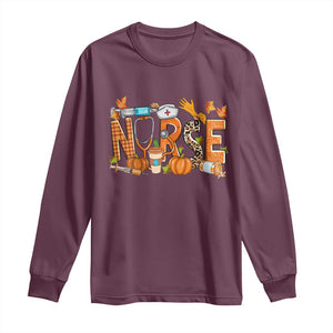 Thanksgiving Fall Nurse Long Sleeve Shirt One Thankful Nurse Life Autumn Pumpkin Season TS02 Maroon Print Your Wear